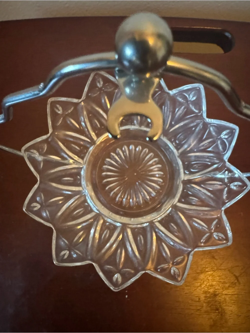 Vintage Condiment Glass Flower Dish with Metal Handle